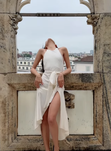 White A Line Halter Satin Open Back Long Wedding Guest Dress Party Dress with Slit HZ1023